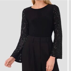 Halogen Black Sequin Sleeve Top